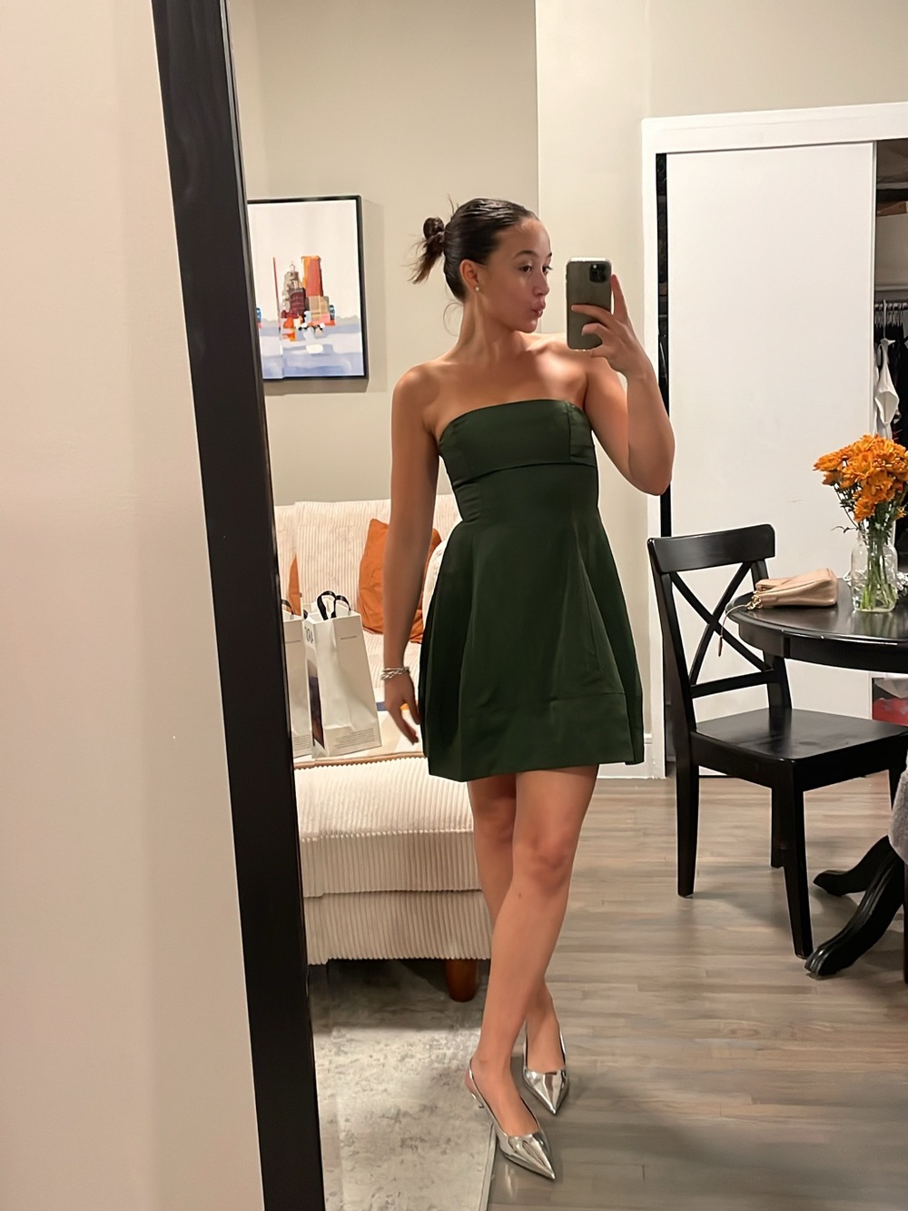 Aritzia Strapless Olive Green Mini Dress